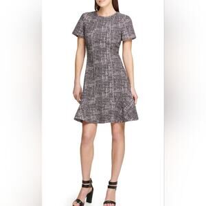 NWT DKNY Cocktail Black Gray Pink A-line Short Sleeve Business Career Dress, 16